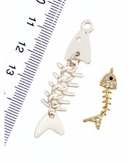 Pirinç Zirkon Taşlı Kılçıklı Balık Kolye Bileklik Ucu Charm Altın 1 Adet