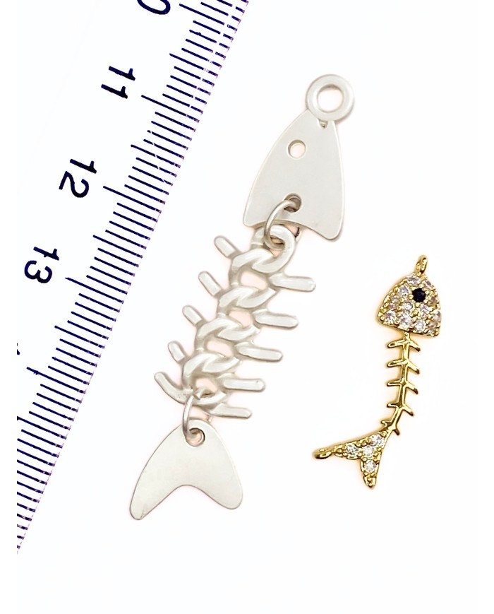 Pirinç Zirkon Mineli Kılçıklı Balık Kolye Bileklik Ucu Charm Beyaz 1 Adet