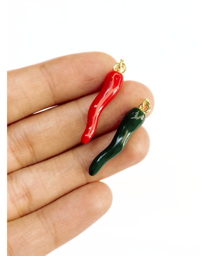 Pirinç Zirkon Mineli Biber Kolye Bileklik Ucu Charm Yeşil 1 Adet