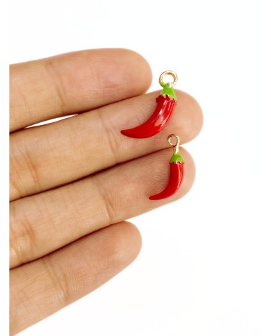 Pirinç Zirkon Mineli Büyük Biber Kolye Bileklik Ucu Charm Kırmızı 1 Adet