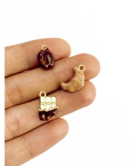 Pirinç Zirkon Mineli Kruvasan Kolye Bileklik Ucu Charm Kahverengi 1 Adet