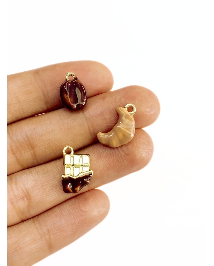 Pirinç Zirkon Mineli Kahve Çekirdeği Kolye Bileklik Ucu Charm 1 Adet