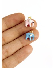 Pirinç Zirkon Mineli Fil Kolye Bileklik Ucu Charm Pembe 1 Adet