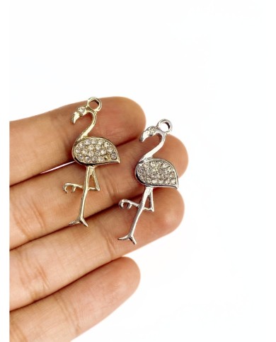Pirinç Zirkon Taşlı Flamingo Kolye Bileklik Ucu Charm Gümüş 1 Adet