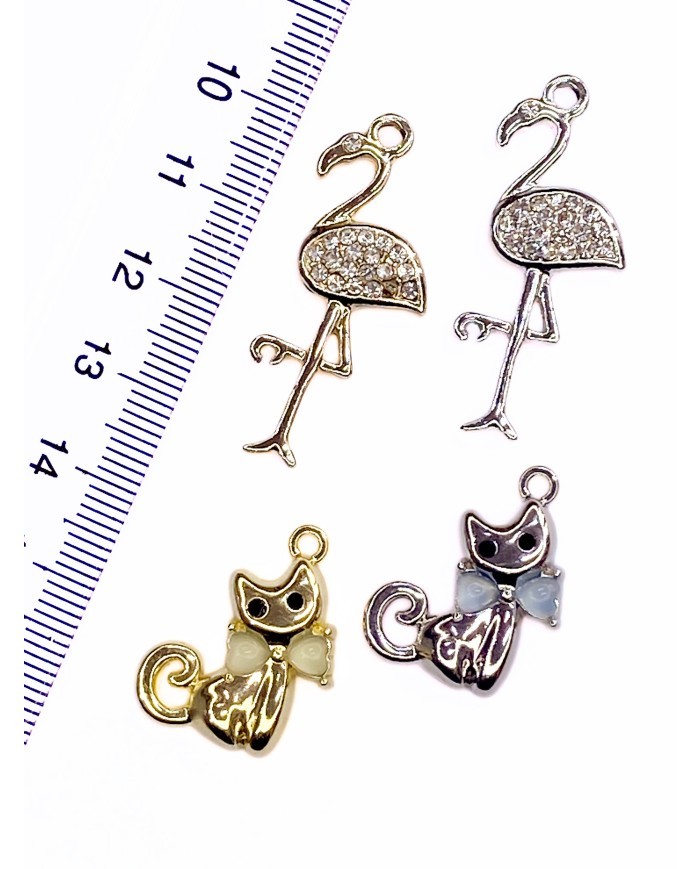 Pirinç Zirkon Taşlı Flamingo Kolye Bileklik Ucu Charm Gümüş 1 Adet