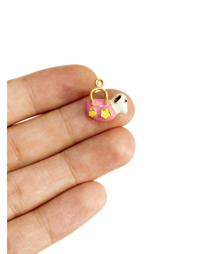 Pirinç Zirkon Mineli Çantada Köpek Kolye Bileklik Ucu Charm 1 Adet