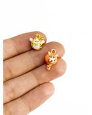 Pirinç Zirkon Mineli Kaplan Kolye Bileklik Ucu Charm Turuncu 1 Adet