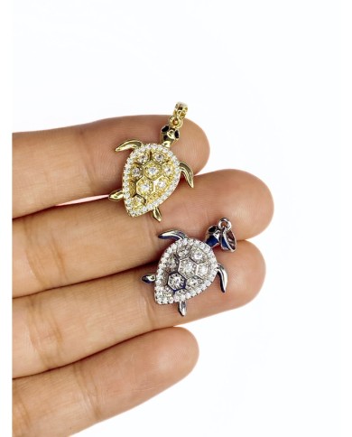 Pirinç Zirkon Taşlı Kaplumbağa Kolye Bileklik Ucu Charm Gümüş 1 Adet