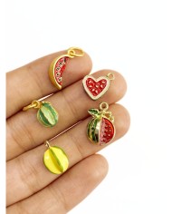 Pirinç Zirkon Mineli Olmamış Karpuz Kolye Bileklik Ucu Charm Yeşil 1 Adet