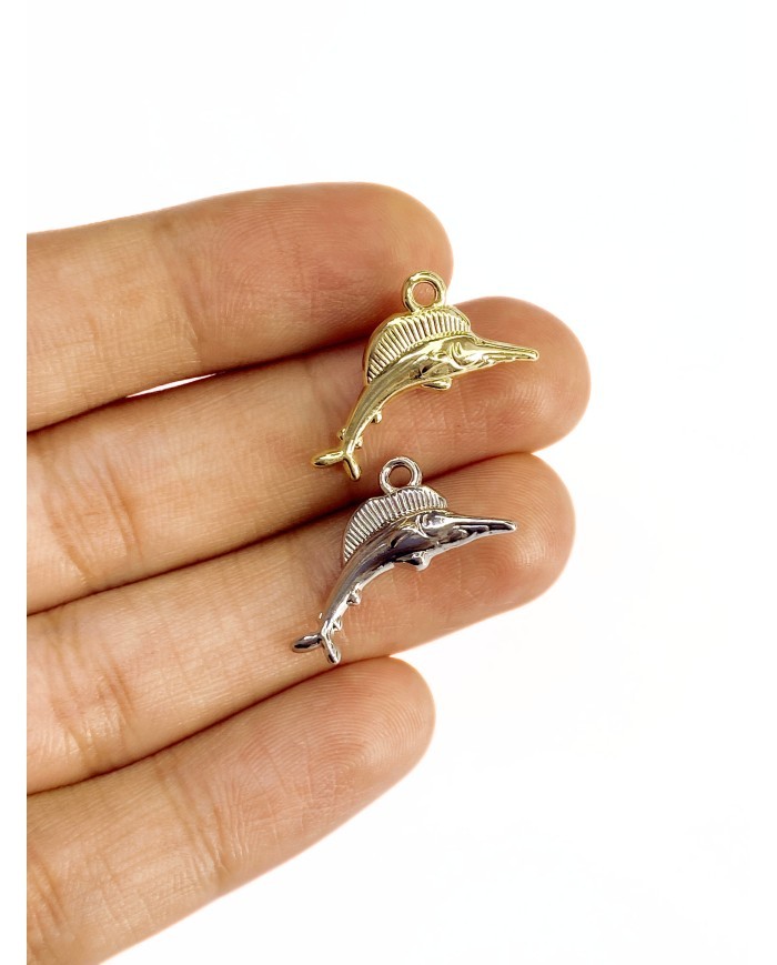 Pirinç Zirkon Mineli Kılıç Balığı Kolye Bileklik Ucu Charm Gümüş 1 Adet