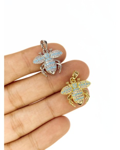 Pirinç Zirkon Taşlı Mavi Arı Kolye Bileklik Ucu Charm Gümüş 1 Adet