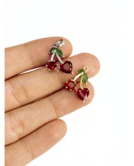 Pirinç Zirkon Taşlı Kiraz Kolye Bileklik Ucu Charm Altın 1 Adet