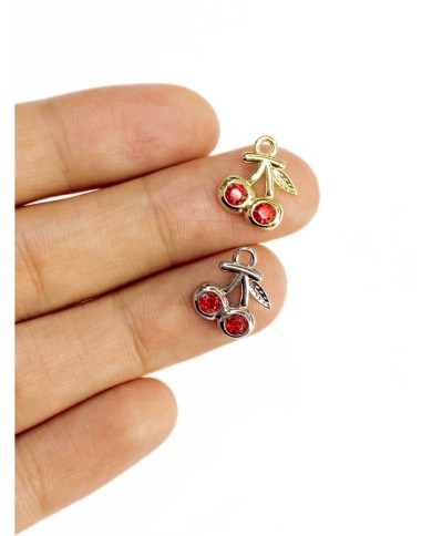 Pirinç Zirkon Taşlı Kiraz Kolye Bileklik Ucu Charm Gümüş 1 Adet