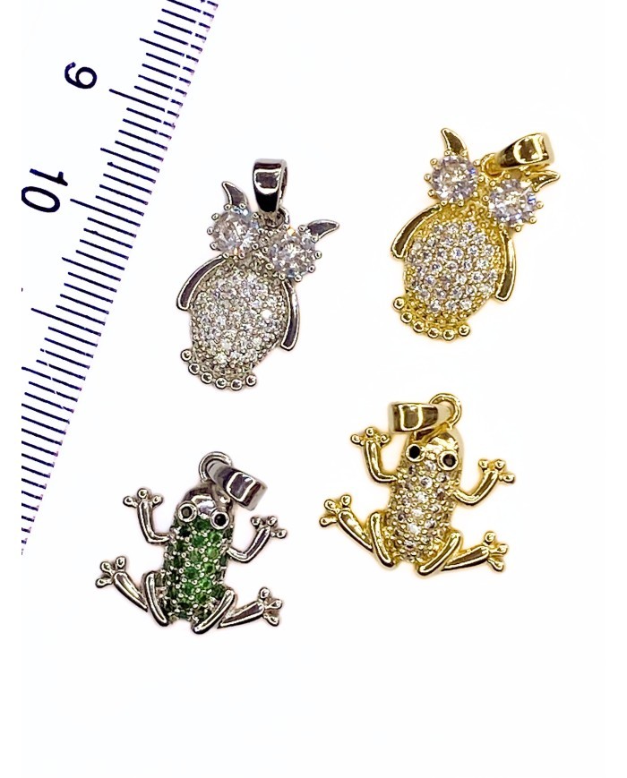 Pirinç Zirkon Taşlı Kurbağa Kolye Bileklik Ucu Charm Altın 1 Adet