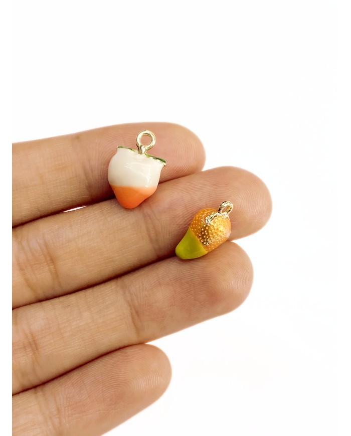 Pirinç Zirkon Mineli Meyve Kolye Bileklik Ucu Charm Turuncu Yeşil 1 Adet