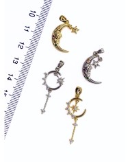 Pirinç Zirkon Taşlı Sallantılı Ay Yıldız Kolye Bileklik Ucu Charm Gümüş 1 Adet