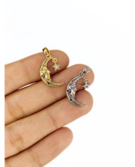 Pirinç Zirkon Taşlı Sallantılı Ay Yıldız Kolye Bileklik Ucu Charm Altın 1 Adet