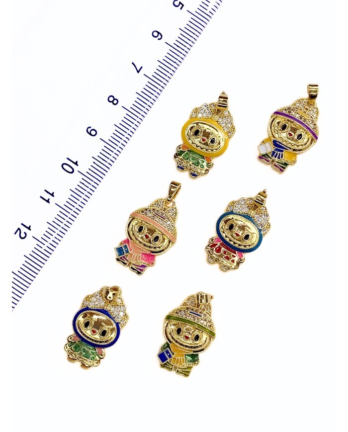 Pirinç Zirkon Taşlı Labubu Kolye Bileklik Ucu Charm Lacivert 1 Adet