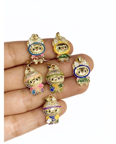 Pirinç Zirkon Taşlı Labubu Kolye Bileklik Ucu Charm Sarı 1 Adet