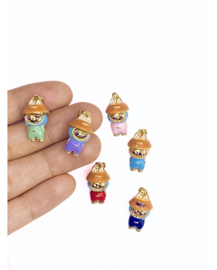 Pirinç Zirkon Mineli Labubu Kolye Bileklik Ucu Charm Mor 1 Adet