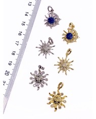 Pirinç Zirkon Taşlı Yüzlü Güneş Kolye Bileklik Ucu Charm Gümüş 1 Adet