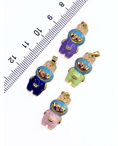 Pirinç Zirkon Mineli Labubu Kolye Bileklik Ucu Charm Pembe 1 Adet