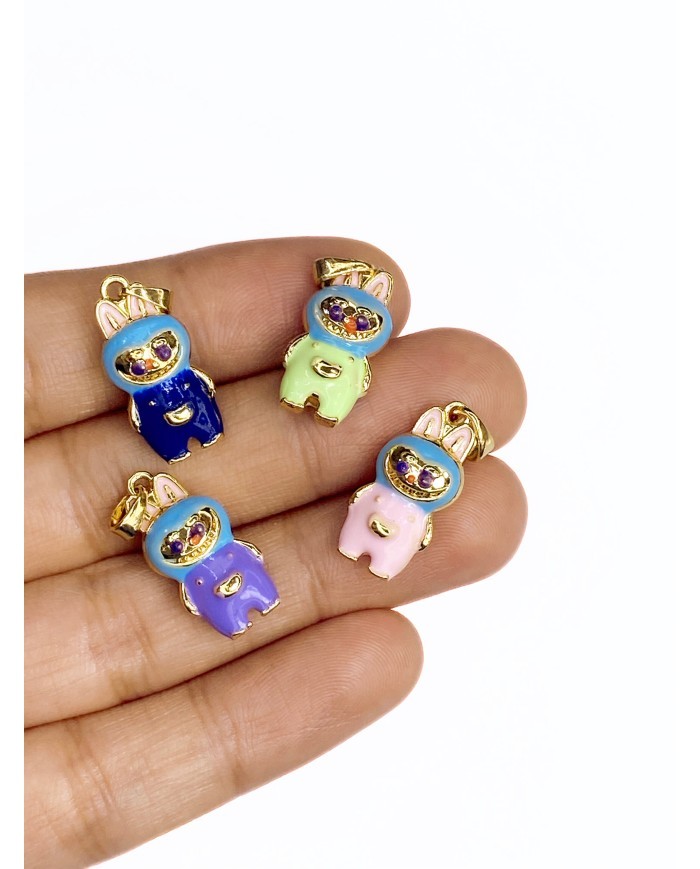 Pirinç Zirkon Mineli Labubu Kolye Bileklik Ucu Charm Yeşil 1 Adet