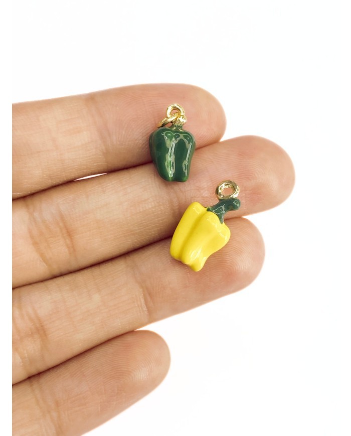 Pirinç Zirkon Mineli Dolma Biber Kolye Bileklik Ucu Charm Sarı 1 Adet