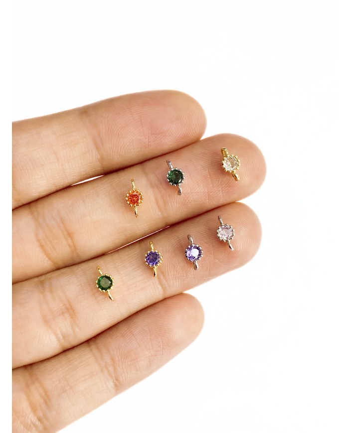 Pirinç Zirkon Taşlı Mini Kolye Bileklik Ucu Charm Altın Mor 1 Adet