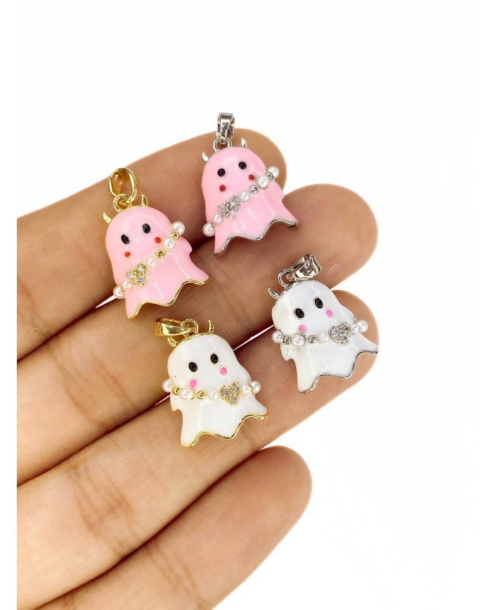 Pirinç Zirkon Taşlı Hayalet Kolye Bileklik Ucu Charm Altın Pembe 1 Adet