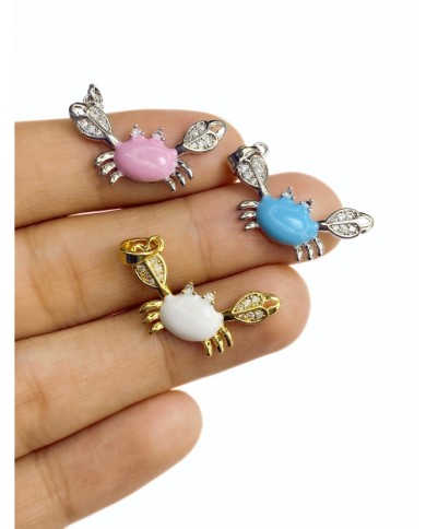 Pirinç Zirkon Taşlı Yengeç Kolye Bileklik Ucu Charm Pembe 1 Adet