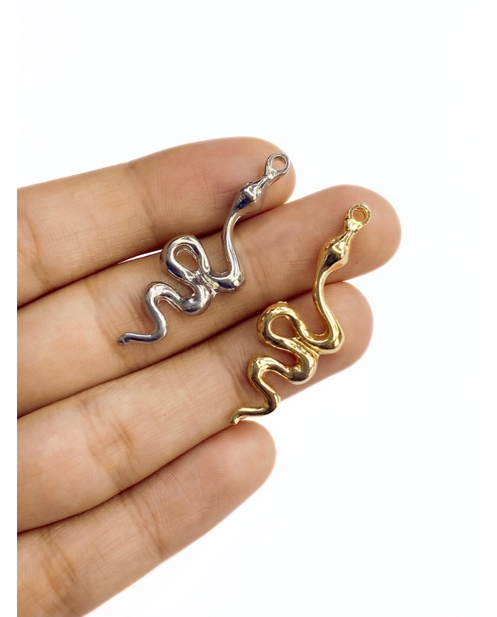 Pirinç Zirkon Mineli Yılan Kolye Bileklik Ucu Charm Gümüş 1 Adet