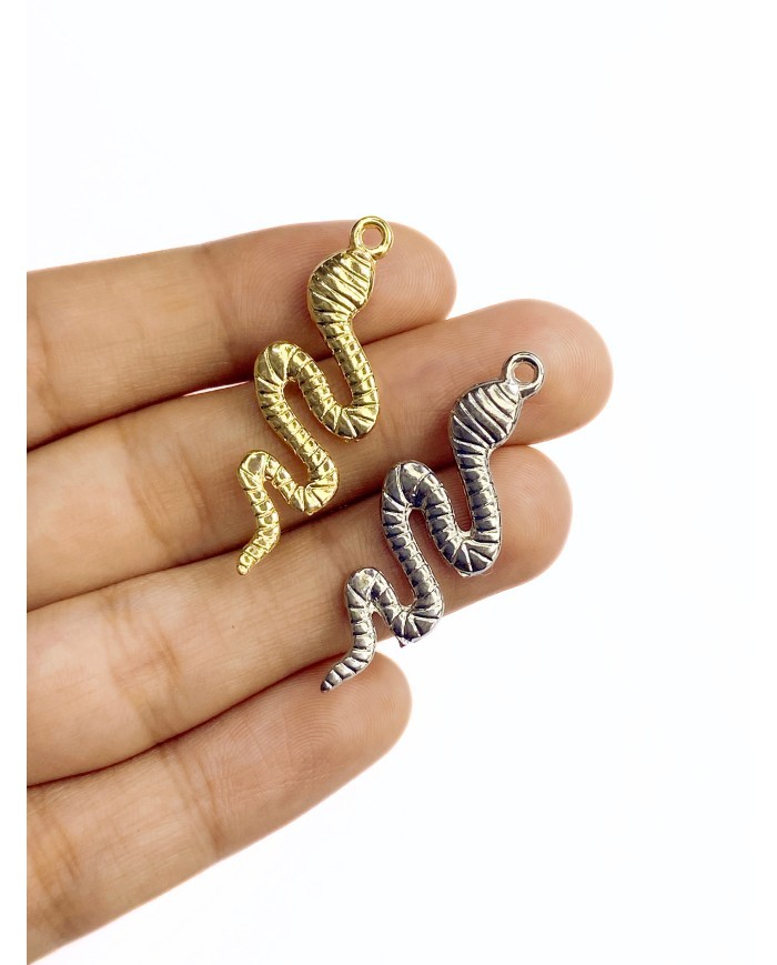 Pirinç Zirkon Mineli Yılan Kolye Bileklik Ucu Charm Altın 1 Adet