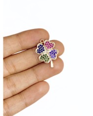 Pirinç Zirkon Taşlı Yonca Kolye Bileklik Ucu Charm 1 Adet