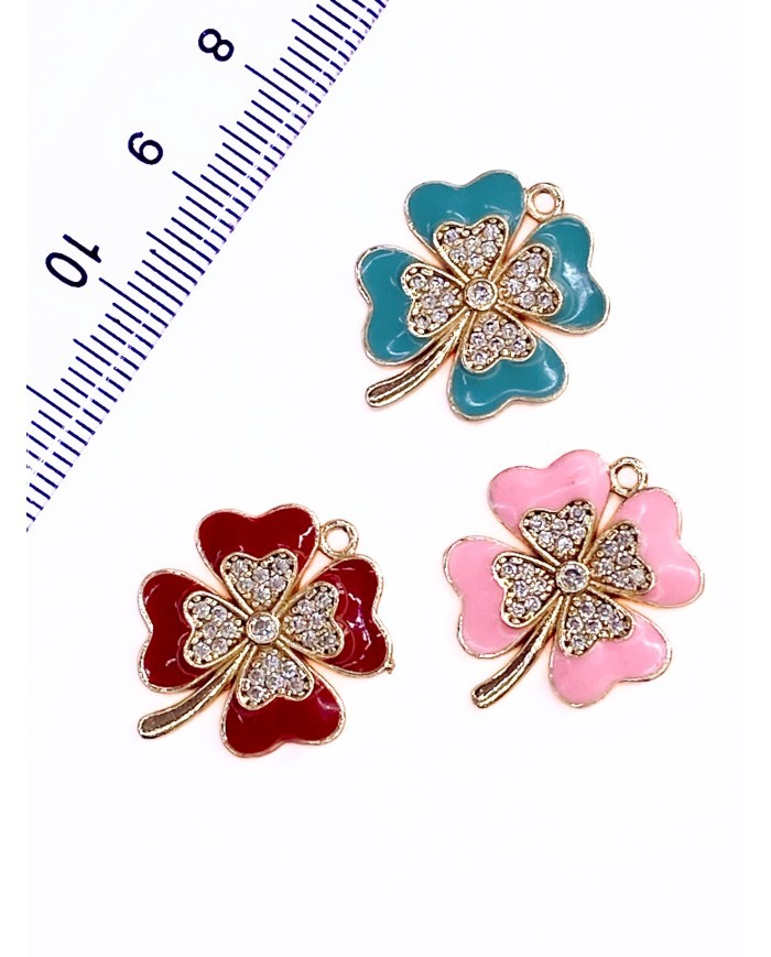 Pirinç Zirkon Taşlı Yonca Kolye Bileklik Ucu Charm Mavi 1 Adet