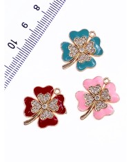 Pirinç Zirkon Taşlı Yonca Kolye Bileklik Ucu Charm Mavi 1 Adet