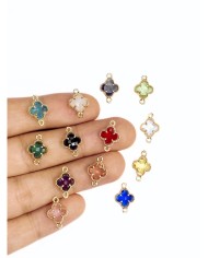 Pirinç Zirkon Taşlı Yonca Kolye Bileklik Ucu Charm Sarı 1 Adet