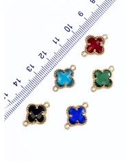 Pirinç Zirkon Taşlı Yonca Kolye Bileklik Ucu Charm Kırmızı 1 Adet