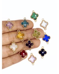 Pirinç Zirkon Taşlı Yonca Kolye Bileklik Ucu Charm Lacivert 1 Adet