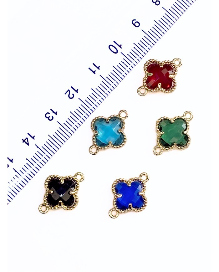 Pirinç Zirkon Taşlı Yonca Kolye Bileklik Ucu Charm Yeşil 1 Adet