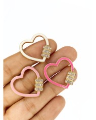 Pirinç Zirkon Taşlı Kalp Kolye Bileklik Ucu Charm Açık Pembe 1 Adet