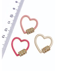 Pirinç Zirkon Taşlı Kalp Kolye Bileklik Ucu Charm Pembe 1 Adet