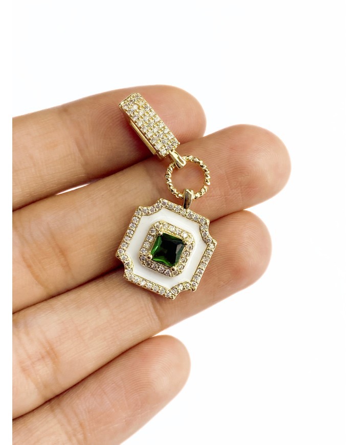 Pirinç Zirkon Taşlı Kare Kolye Bileklik Ucu Charm 1 Adet