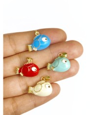 Pirinç Zirkon Mineli Balık Kolye Bileklik Ucu Charm Kırmızı 1 Adet