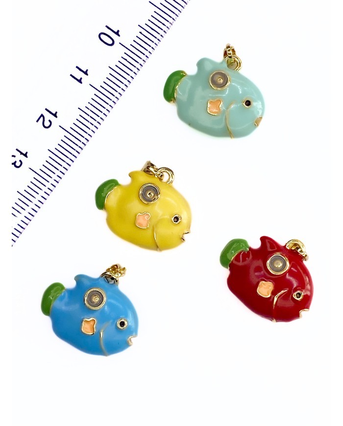 Pirinç Zirkon Mineli Balık Kolye Bileklik Ucu Charm Kırmızı 1 Adet