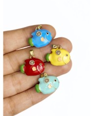 Pirinç Zirkon Mineli Balık Kolye Bileklik Ucu Charm Yeşil 1 Adet