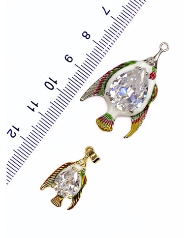 Pirinç Zirkon Taşlı Balık Kolye Bileklik Ucu Charm 1 Adet
