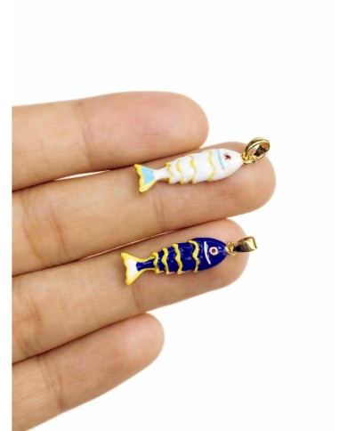 Pirinç Zirkon Mineli Balık Kolye Bileklik Ucu Charm Lacivert 1 Adet