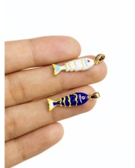 Pirinç Zirkon Mineli Balık Kolye Bileklik Ucu Charm Lacivert 1 Adet