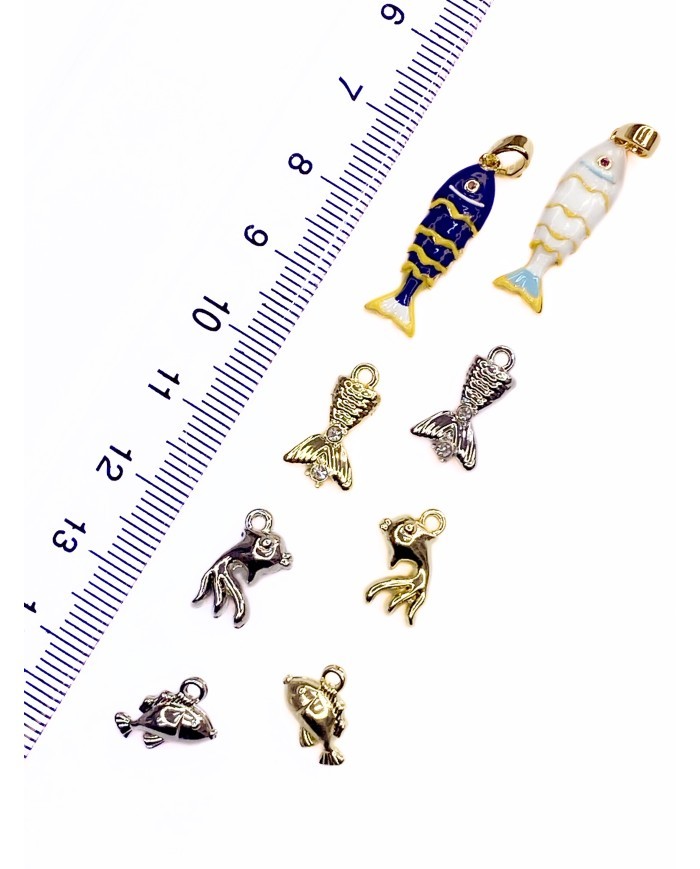 Pirinç Zirkon Mineli Balık Kuyruğu Kolye Bileklik Ucu Charm Altın 1 Adet